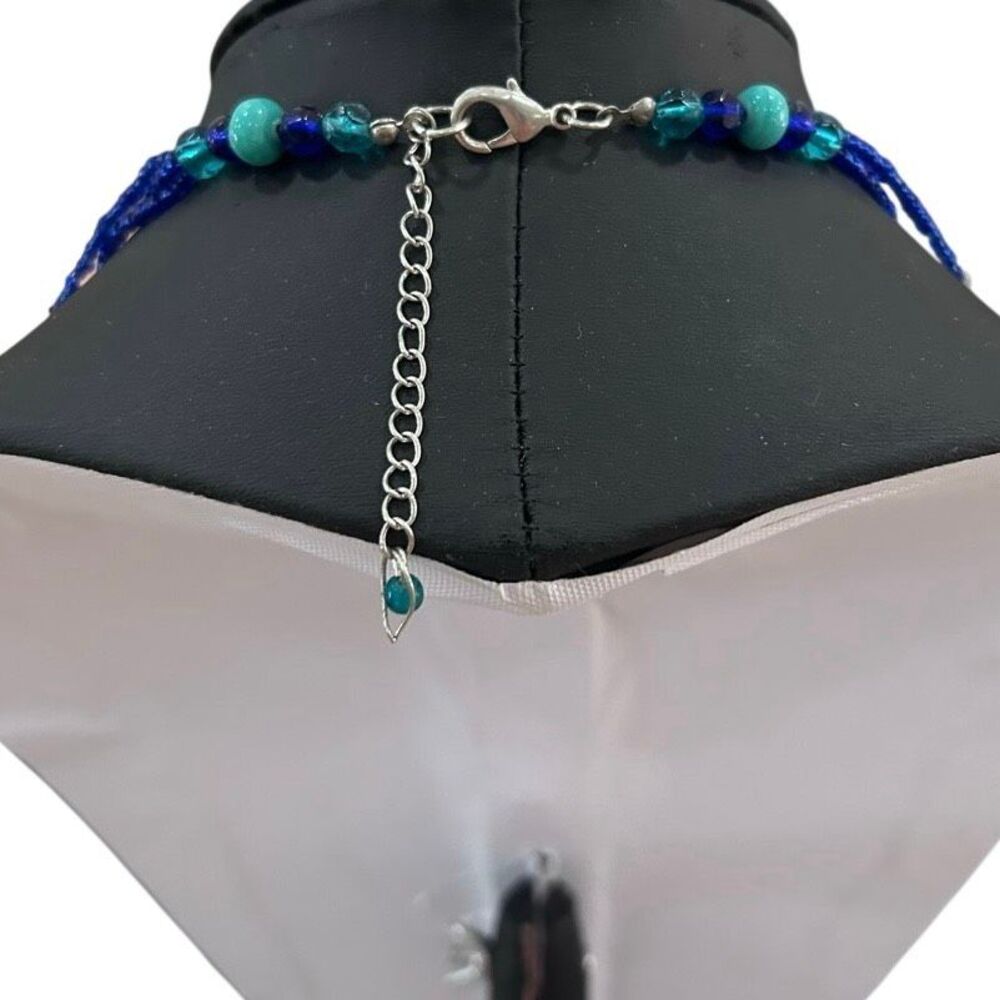 Multi strand Bib Statement Necklace Faux Turquoise & Blue Bead Tiered Waterfall - Picture 7 of 9